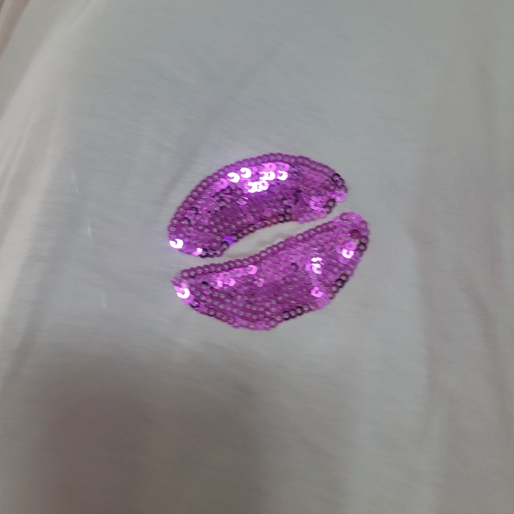 Nwt Pink Sweatshirt with Sequin Lip Accents - Picture 2 of 7